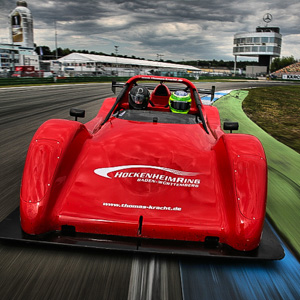 Racing a Formula 1 car at the Hockenheim Ring in Germany