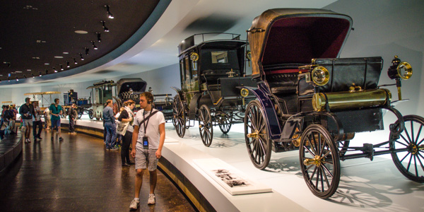 Early autmobiles in the Mercedes Musuem of Stuttgart, in Baden-Württemburg