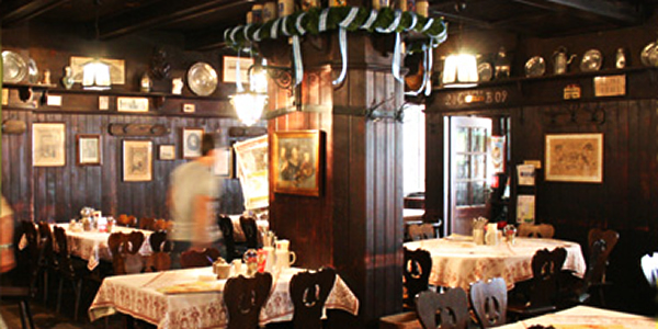 The dining room at Nuernberger Bratwurst Glock am Dom restaurant, Munich