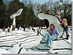 Clambering over the Jean Dubuffet sculpture at the Kröller-Müller Museum's sculpture garden in the Netherlands' Hoge Veluwe National Park