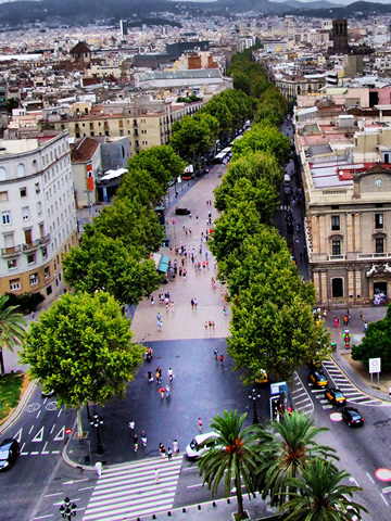 An Aerial view of La Rambla from the Mirador de Colom, Barcelona.