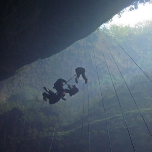 Absailing into the Waitomo caves, New Zealand