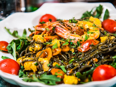 A seafood pasta dish at Al 34 Restaurant in Rome, Italy