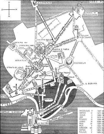 Domenico Fontana's 1585 plans to remake Rome along the lines envisioned by Pope Sixtus V