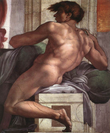 An ignudo on Michaelangelo's Sistine Chapel ceiling