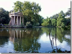 The Tempietto of Asclepio on the Laghetto in Rome's Villa Borghese Gardens park