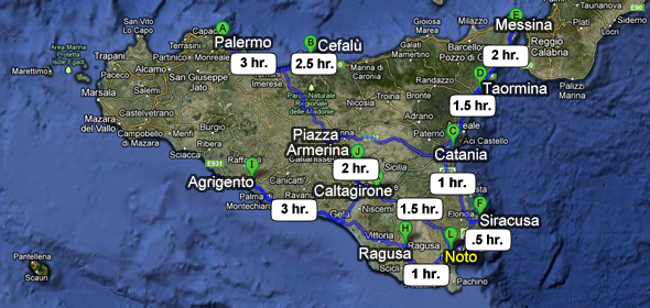 Travel times to get to Agrigento