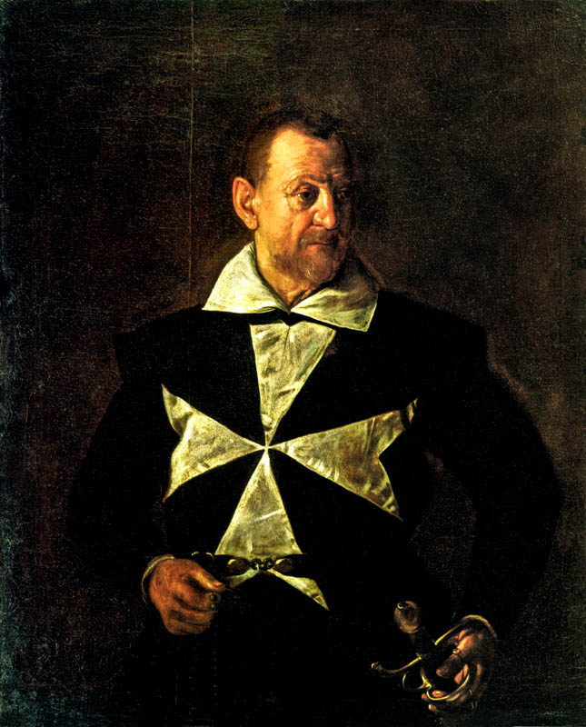 Caravaggio's Portrait of a Knight of Malta (Fra Antonio Martelli) (1610) in the Sala Verde of the Appartamenti Reali of the Palazzo Pitti, Florence.