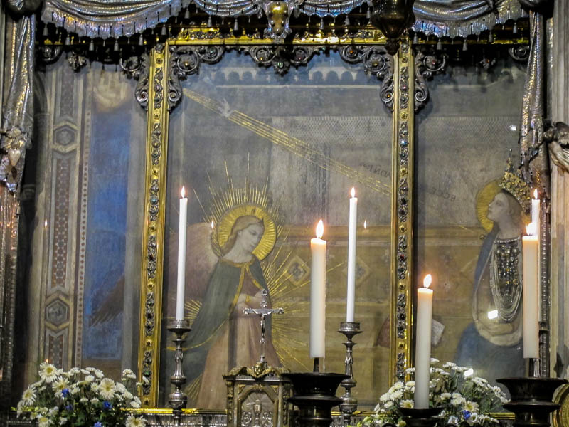 A 14th century painting of the Annunciation in the church of SS. Annunziata, Florence. (Photo by SAilko)