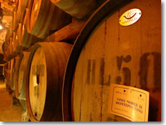 Casks of Vino Noble di Montepulciano aging in the Cantina de Redi cellars.