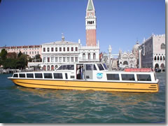 The Alilaguna traghetto (public ferry) from Marco Polo airport into Venice via Paizza San Marco.