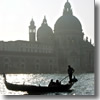 A gondola in Venice in front of Santa maria della Salute