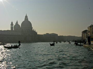 Gondoliers on the Grand Canal in Venice