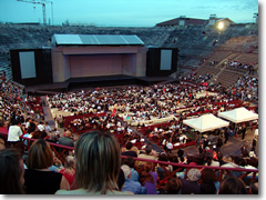 The ancient Arena amphitheater in Verona is the setting for many a summertime opera performance.